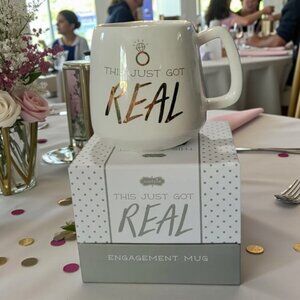 NIB Mud Pie Engagement Mug "This Just Got Real" Stone Mountian